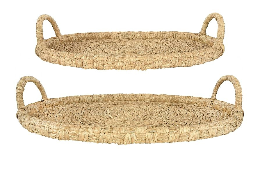 Bloomingville Decorative Handwoven 24" & 28" Oval Seagrass & Rattan Handles (Set of 2 Sizes) Tray... | Amazon (US)