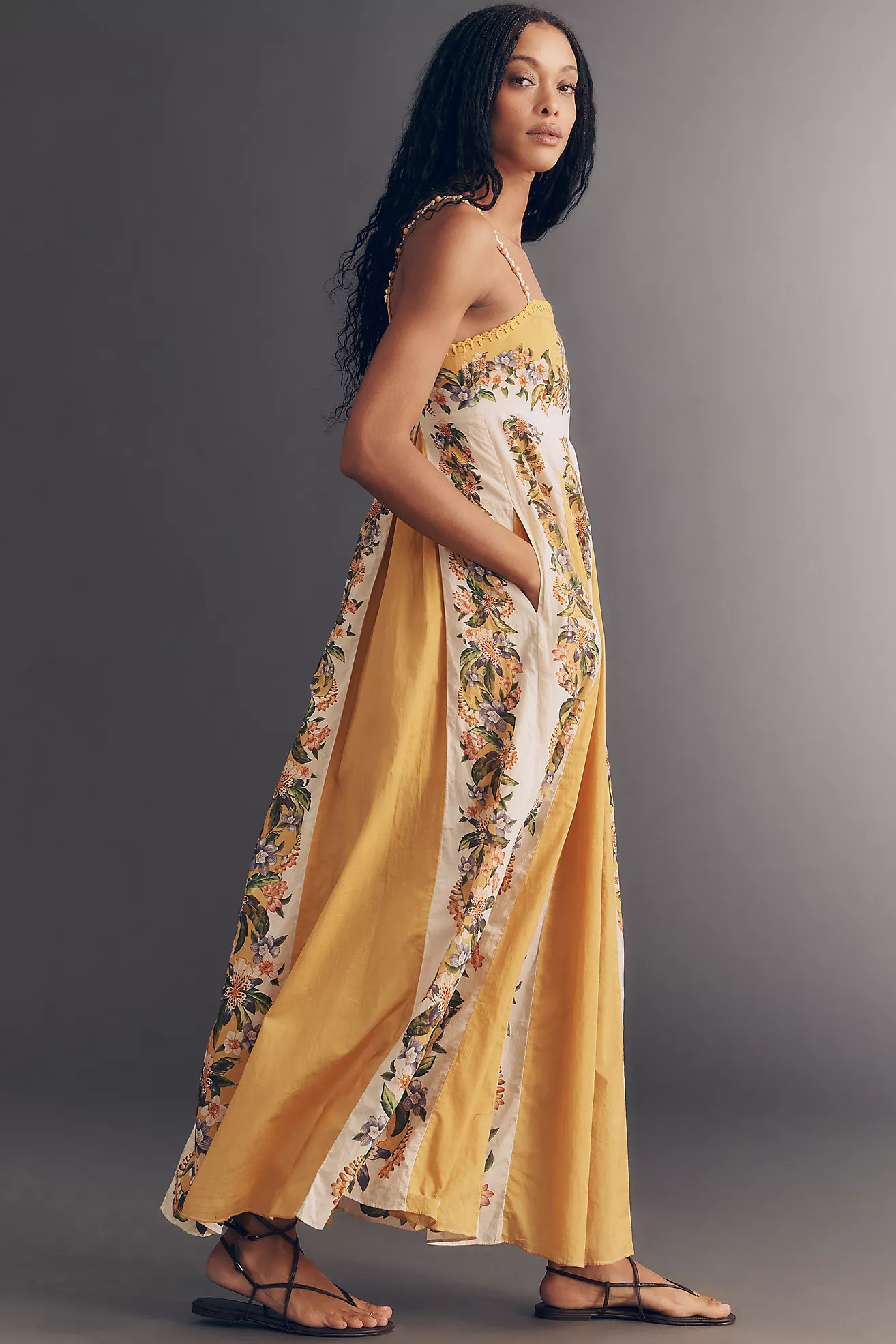 Farm Rio Sand Hilo Sleeveless A-Line Maxi Dress | Anthropologie (US)
