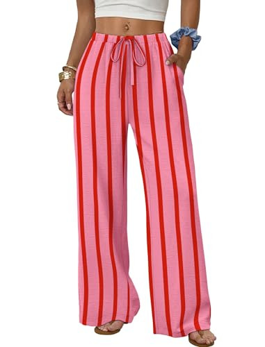 Sampeel Wide Leg Pants for Women Flowy Palazzo Drawstring Elastic Waist Trousers with Pockets Sum... | Amazon (US)