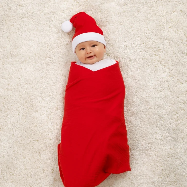 Parent's Choice Red Santa Xmas Swaddle Set, Swaddle Baby Blanket and Beanie, Infant Boy or Girl | Walmart (US)