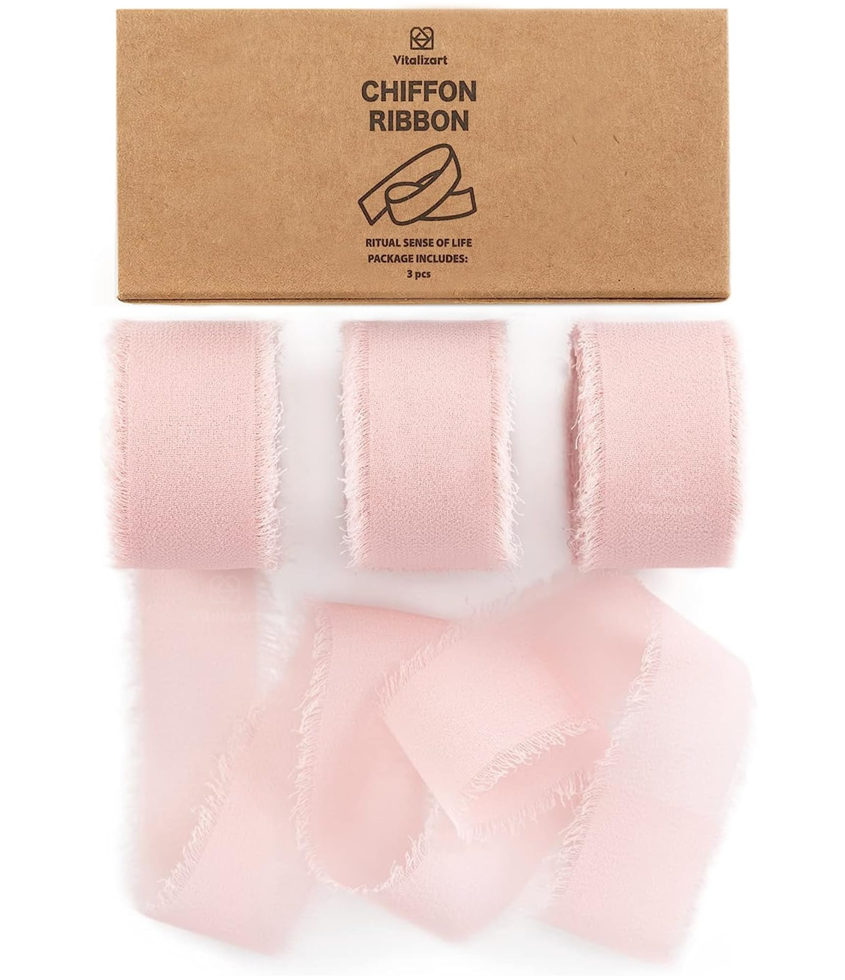 Vitalizart Blush Pink Chiffon Silk Ribbon 1" x 21 Yd Fringe Fabric Package (3 Rolls * 7 Yd) for W... | Amazon (US)