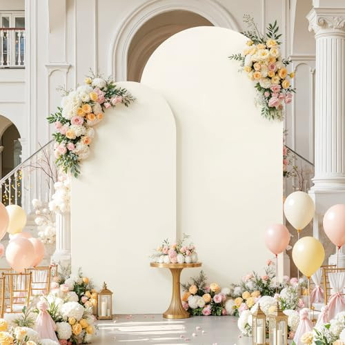 7.2FT 6FT Arch Backdrop Cover for Wedding, Set of 2 Stretchy Spandex Fitted Arch Stand Cover for Baby Shower, Birthday Party Decor, Chiara Backdrop Cover with Double-Sided Design(Ivory) | Amazon (US)