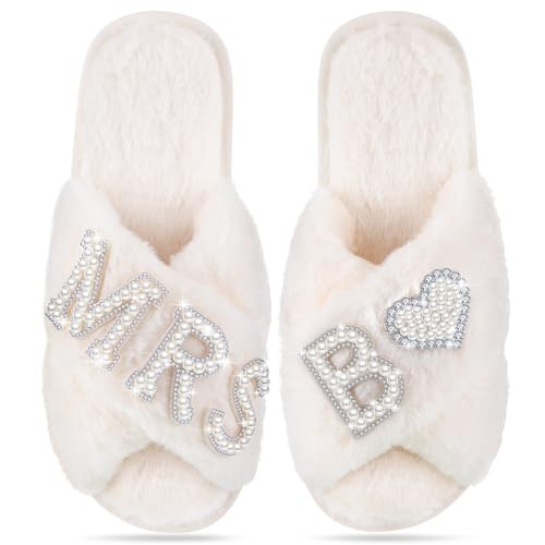 Tarpop Bride Slippers Mrs Slipper for Wedding with Personalized Initial Pearl Design Bridal Gifts | Amazon (US)