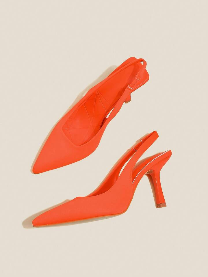 Women Slingbacks, Elastane Point Toe Stiletto Heeled Funky Pumps Neon Orange | SHEIN