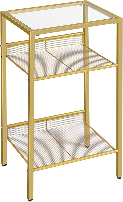 HOOBRO Tall End Table, Tempered Glass Telephone Table with Mesh Shelf, 3-Tier High and Narrow Sid... | Amazon (US)
