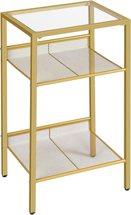 HOOBRO Tall End Table, Tempered Glass Telephone Table with Mesh Shelf, 3-Tier High and Narrow Sid... | Amazon (US)