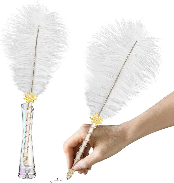CROWN GUIDE Crystal Ostrich Feather Pen Quills for Wedding Guest Book Signing Nikkah 1920s Great ... | Amazon (US)
