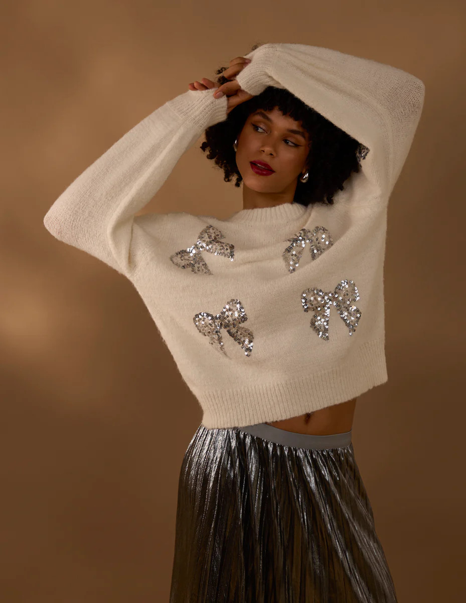 Black | Leopard And Sequin Bow Sweatshirt | Blue Vanilla | Blue Vanilla