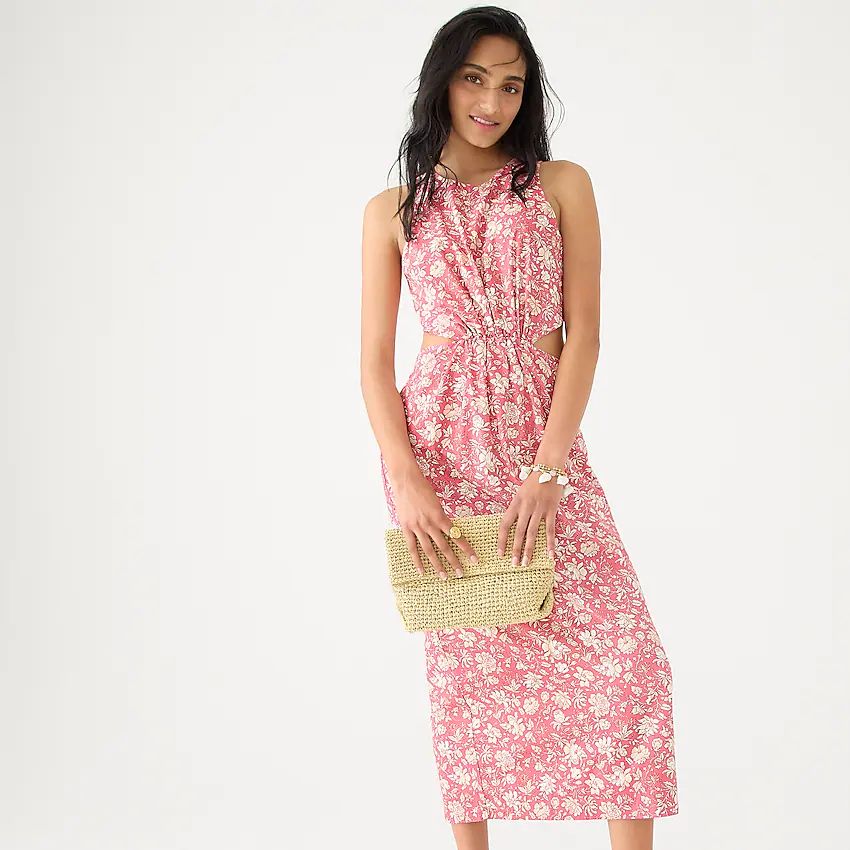 Twist-back midi dress in tossed floral | J.Crew US