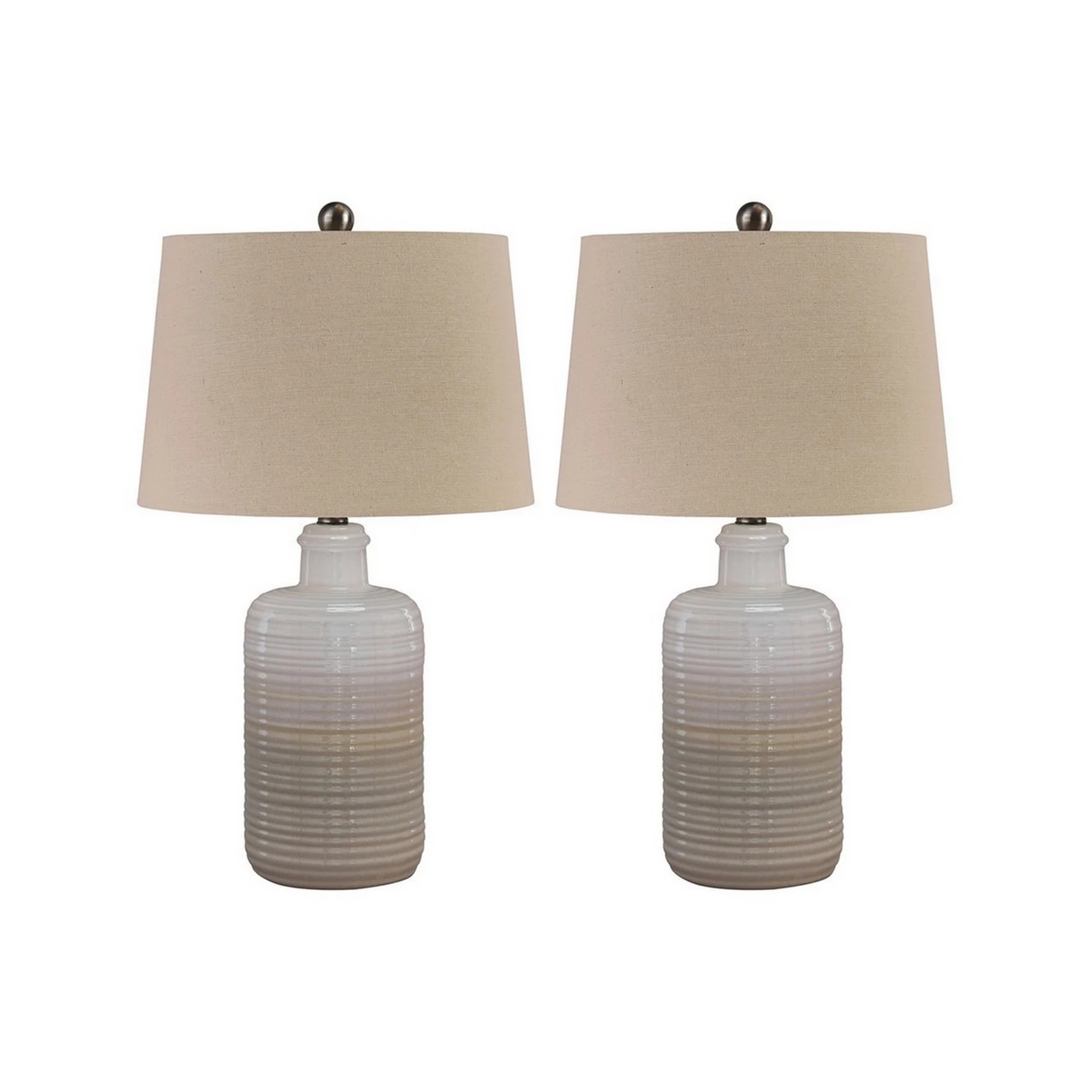 Ceramic Body Table Lamp With Brushed Details, Set Of 2, Beige And White | Kohl's