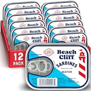 Beach Cliff Sardines in Water, 3.75 oz Can (Pack of 12) - Wild Caught Sardines - 12g Protein per ... | Amazon (US)