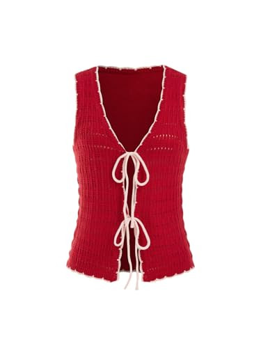 CIDER Womens Crochet Knit Vest Sleeveless Sweater Color Block Trim Tops Summer Casual Vacation Ta... | Amazon (US)