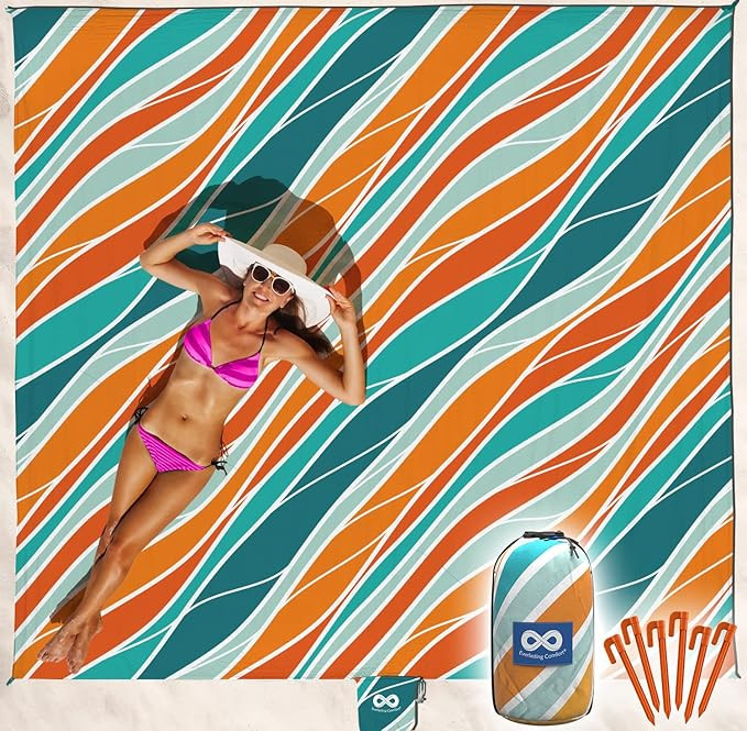Everlasting Comfort Lightweight Beach Blanket - No Sand Beach Mat for Up to 4 People with 6 Stake... | Amazon (US)