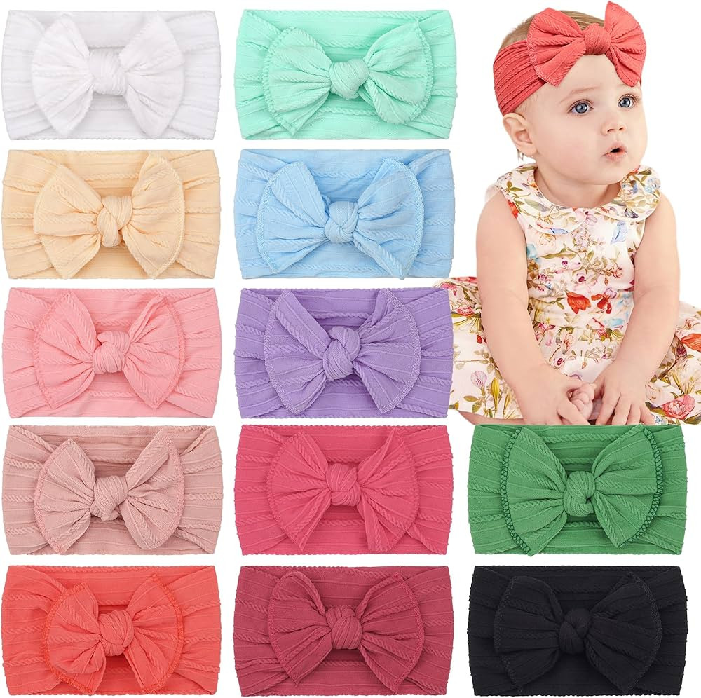 CÉLLOT Super Stretchy Soft Knot Headbands with Hair Bows Head Wrap Hair Accessories For Newborn ... | Amazon (US)