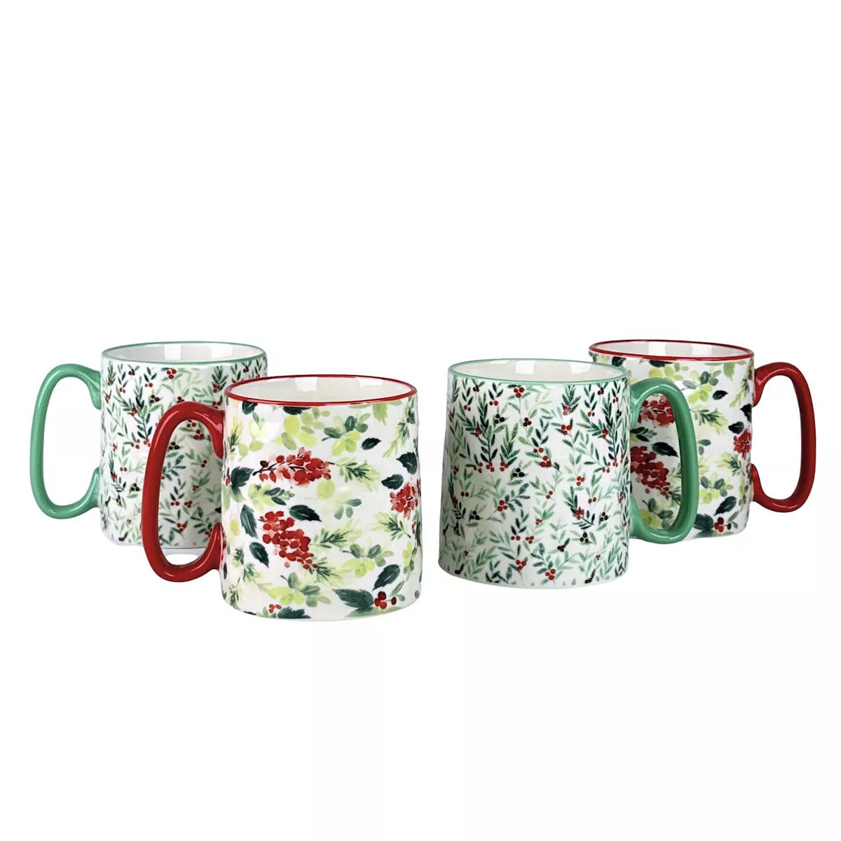 10 Strawberry Street 4-Piece Bella Green & Red Holly Mugs | Kohl's
