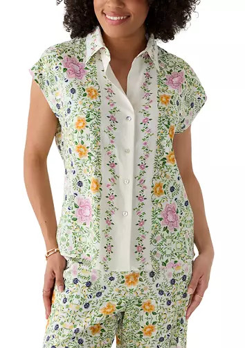 Women's Cap Sleeve Floral Linen Shirt | Belk