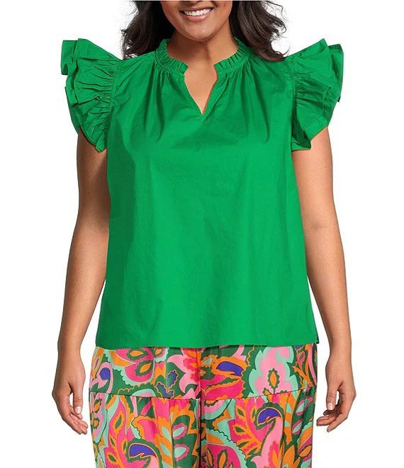 SugarlipsPlus Size Risette Cotton V-Neck Ruffle Cap Sleeve Top | Dillard's