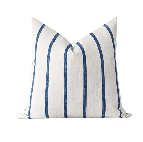 Washed Navy Blue Stripe Pillow | Land of Pillows