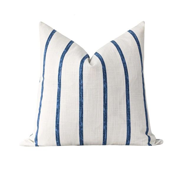 Washed Navy Blue Stripe Pillow | Land of Pillows
