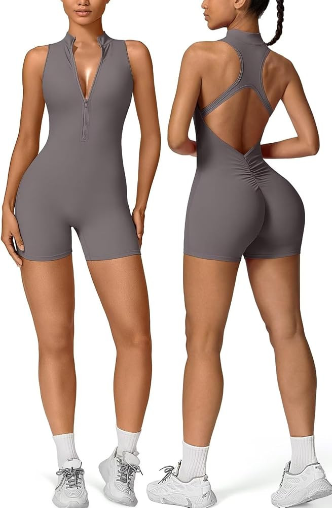 This item:  Vertvie Workout Jumpsuits for Women Zip Up Tummy Control Sleeveless One Piece Rompers... | Amazon (US)
