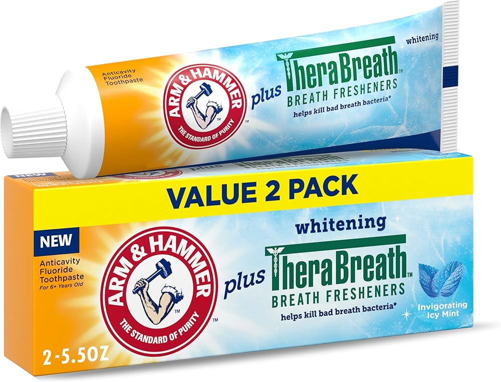 ARM & Hammer Toothpaste Plus TheraBreath Breath Fresheners, ICY Mint Flavor, Teeth Whitening Toot... | Amazon (US)