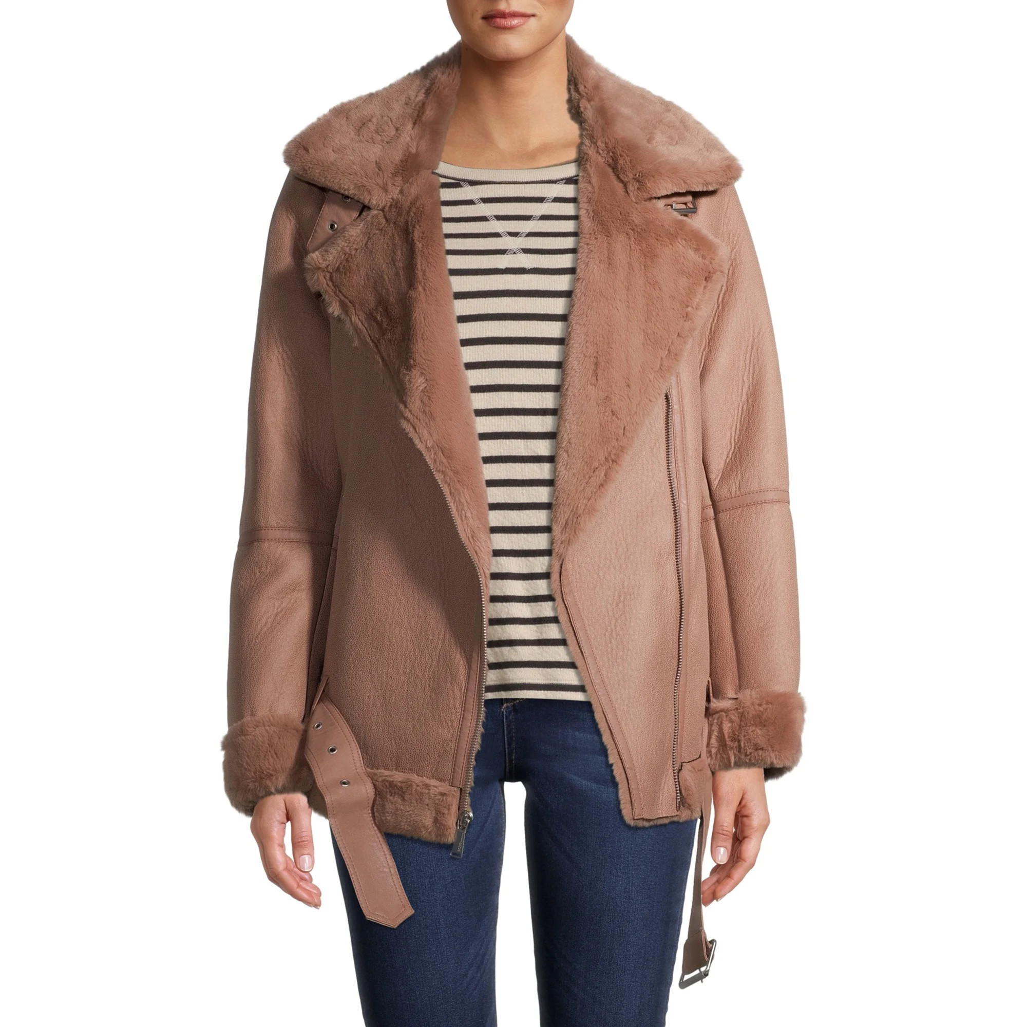 BCBGeneration Women's Faux Shearling Moto Coat | Walmart (US)
