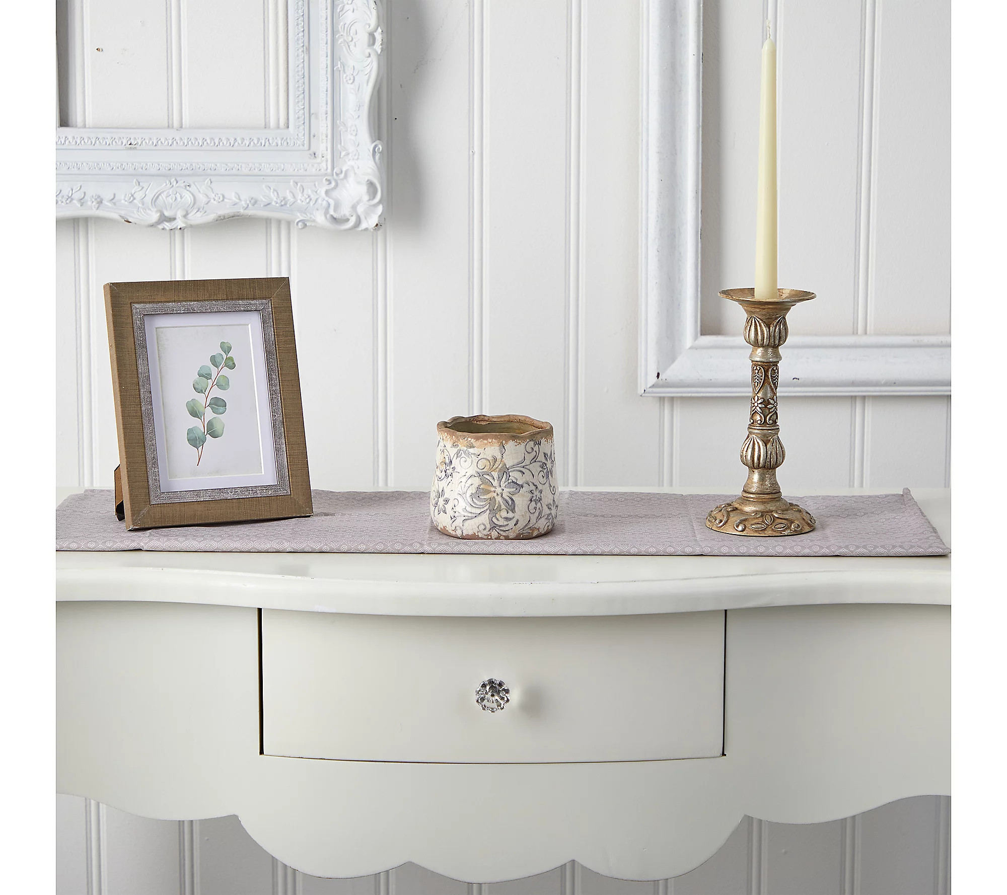 Nearly Natural 4.5"" Tuscan Ceramic Gray Scroll Planter | QVC