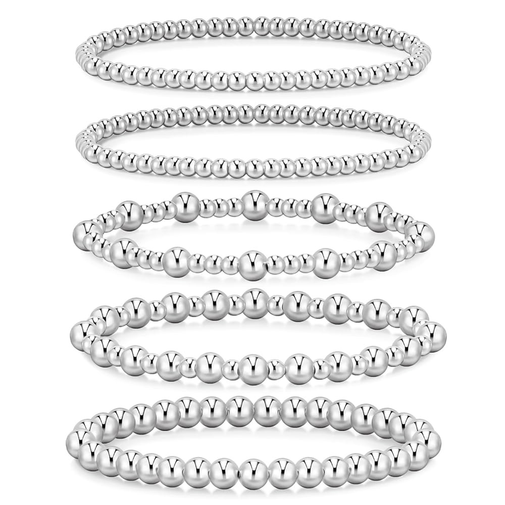 adoyi Gold Bracelets for Women Waterproof, 14K Gold Plated Beaded Strand Bead Ball Bracelets stac... | Amazon (US)