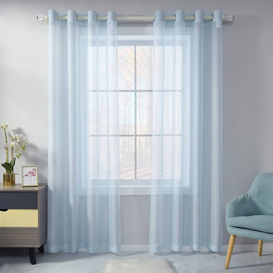 Baby Blue Sheer Curtains 84 Inch Length Set 2 Panels For Bedroom Faux Linen Sheer Drapes Solid Lu... | Amazon (US)