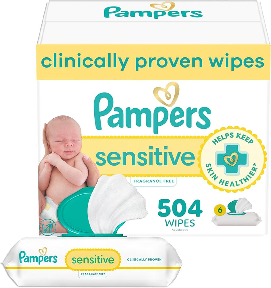Pampers Baby Wipes Sensitive, Water Based Hypoallergenic and Unscented 504 Total (6 Flip-Top Pack... | Amazon (US)