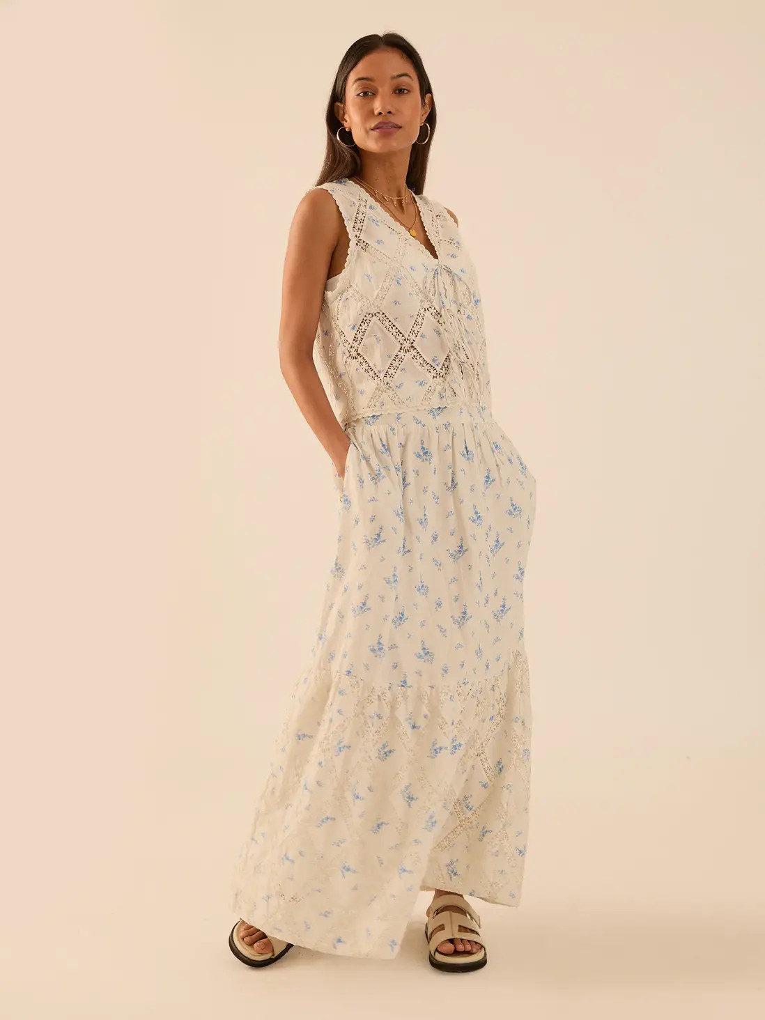 White Rose & Nancy Cotton Printed Floral Lace Maxi Skirt | Debenhams | Debenhams UK