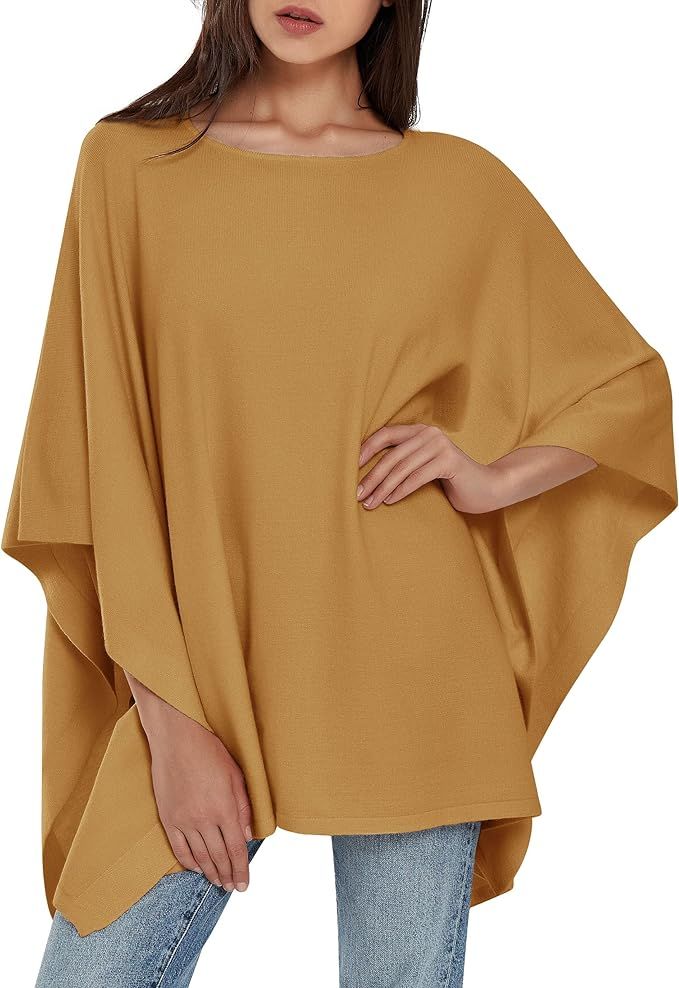 Womens Pullover Poncho Sweater Cashmere Feel Shawl Loose Fitting Ponchos Wraps Baggy Tops for Fal... | Amazon (US)