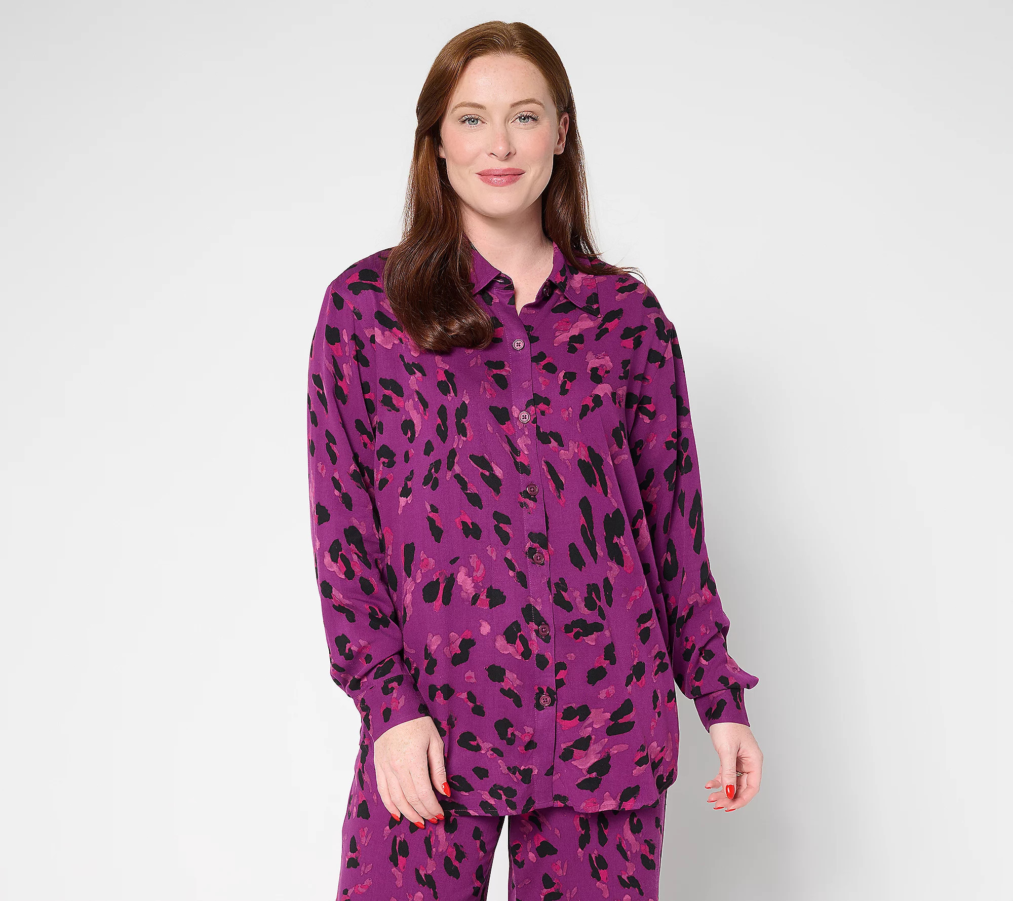 As Is Brandis Dress Out Loud Printed Long Slv Blouse | QVC