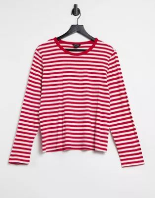 Monki long sleeve stripe t-shirt in red | ASOS (Global)