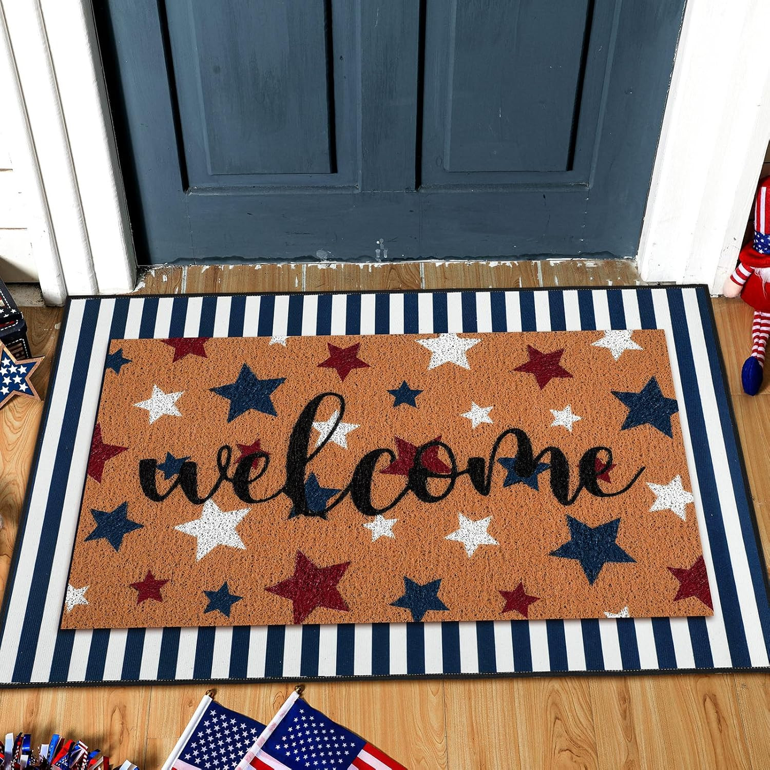 2 Pcs 4th of July Door Mat Patriotic Welcome Non Slip Coir Mats Red Blue White Independence Day S... | Amazon (US)