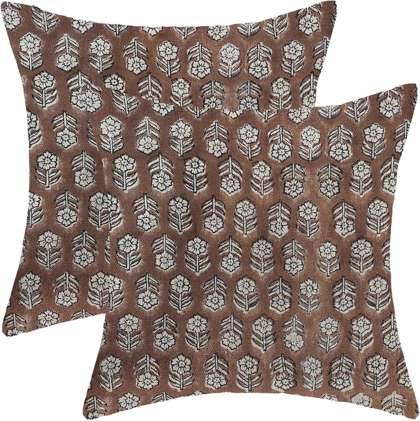 AEIOAE Brown Pillow Covers 20x20 Inch Set of 2, Boho Spring Vintage Floral Throw Pillows Case, Flower Rustic Seasonal Summer Outdoor Decorative Farmhouse Decor Cushion Covers for Home Sofa Bed Couch | Amazon (US)