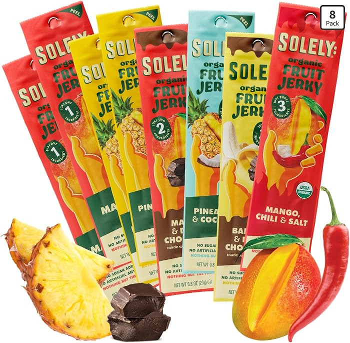 SOLELY - Organic Fruit Jerky Variety Pack - 8 Flavors, 8 Individually Wrapped Fruit Strips - Frui... | Amazon (US)