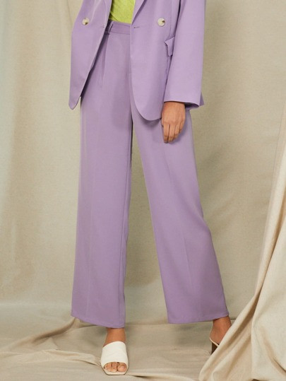 SHEIN Solid Zipper Fly Wide Leg Pants | SHEIN