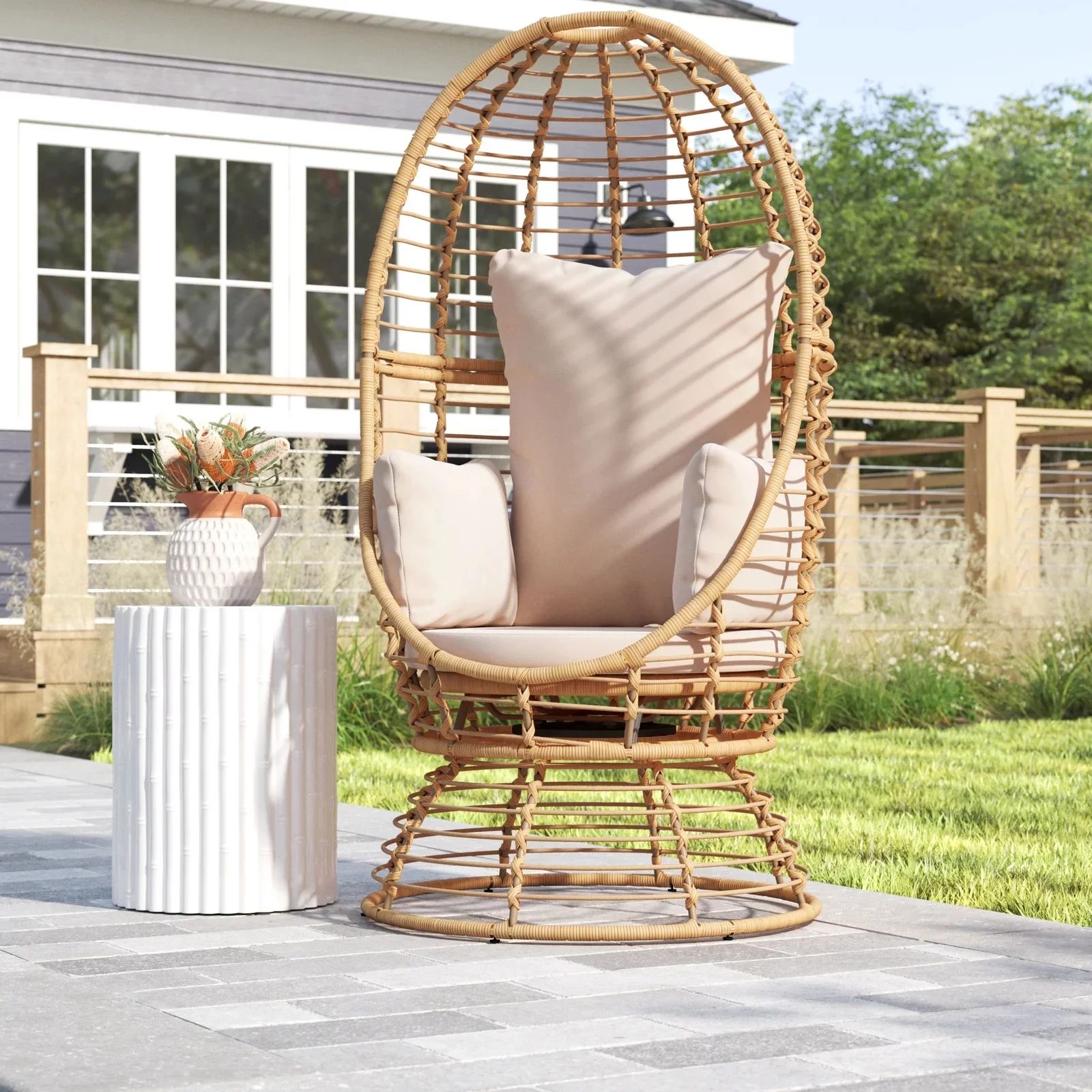 Barton Outdoor Round PE Rattan Wicker swivel egg chair Basket Egg chair patio Lounge Chair with C... | Walmart (US)