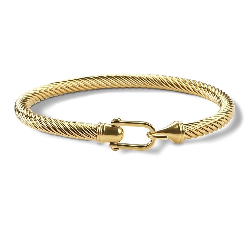Twisted Cable Bracelet Stylish Fine Stainless Steel Cable Cuff Bracelet with Hook Clasp Bracelets... | Amazon (US)