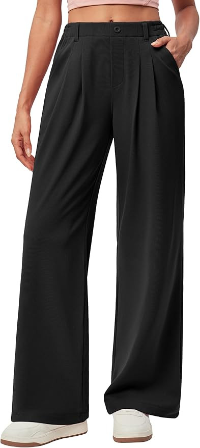 IUGA Wide Leg Pants Woman Pull on Stretchy Work Dress Pants High Waisted Business Casual Trousers... | Amazon (US)