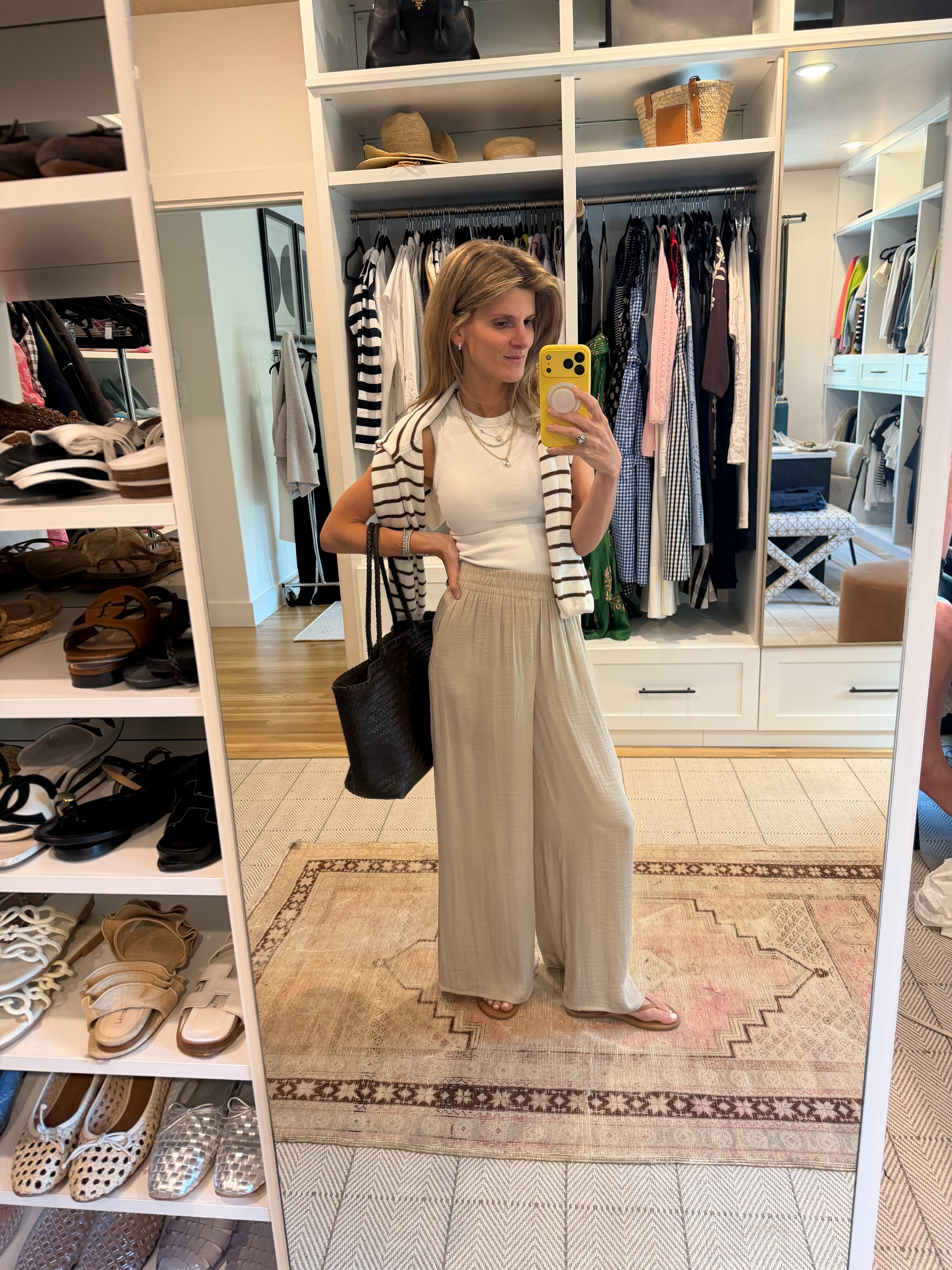 Zara flowy pants and ribbed tank. paired with current fav Amazon striped sweater  

 
