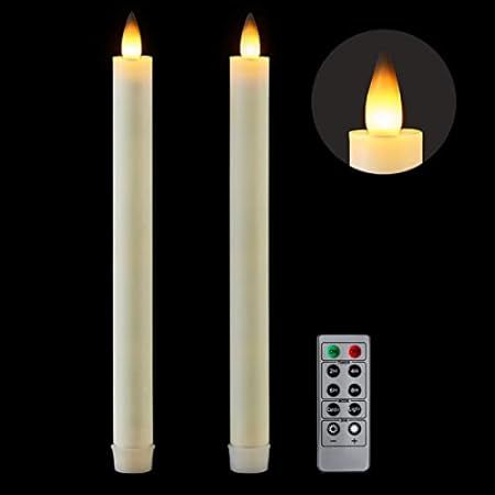 Vtobay Flameless Taper Candles with Remote Timer,Set of 2 Ivory Flickering LED Candlesticks,Battery  | Amazon (US)
