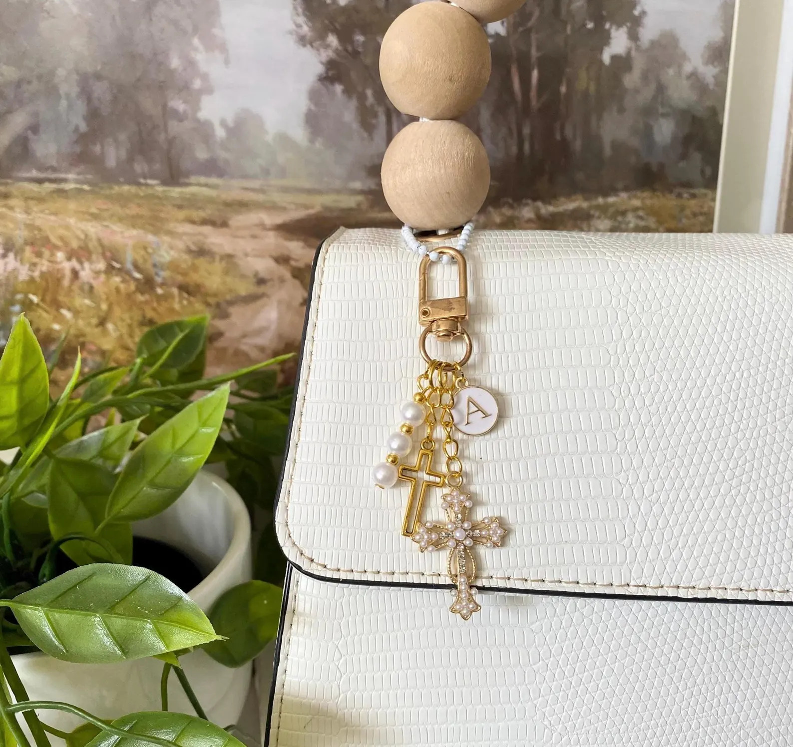 Choose Your Initial Personalized Gold Cross & Pearl Keychain – Custom Letter Charm Keychain, Re... | Etsy (Global)