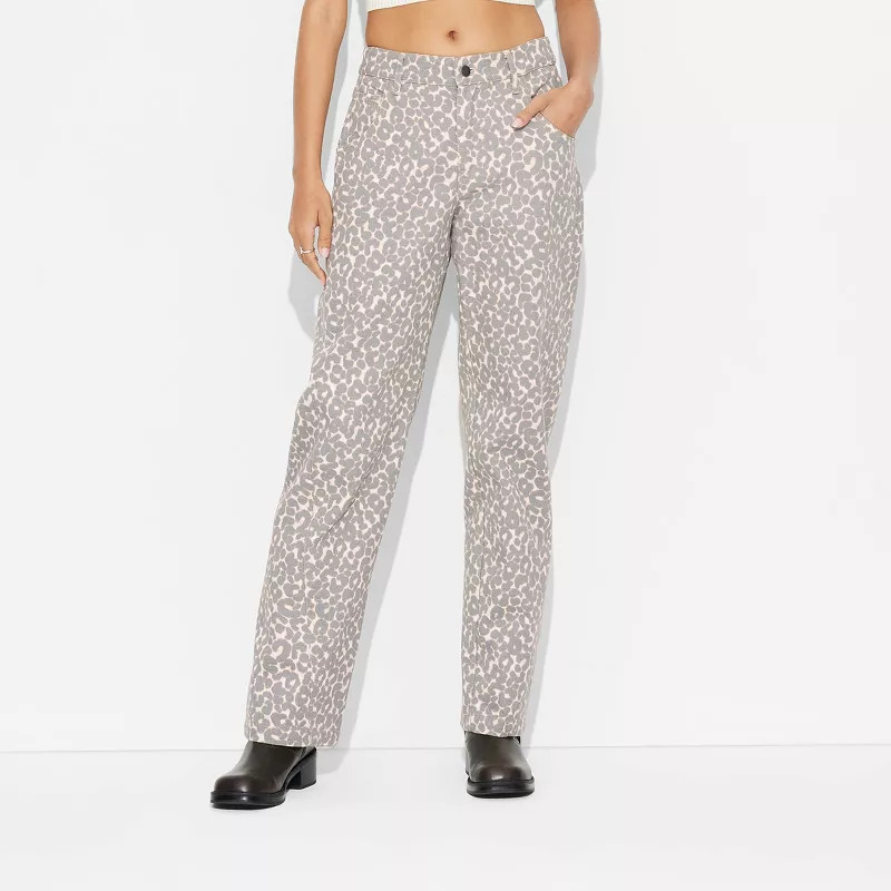 Women's Mid-Rise 90's Relaxed Straight Pants - Wild Fable™ Brown Leopard Print | Target