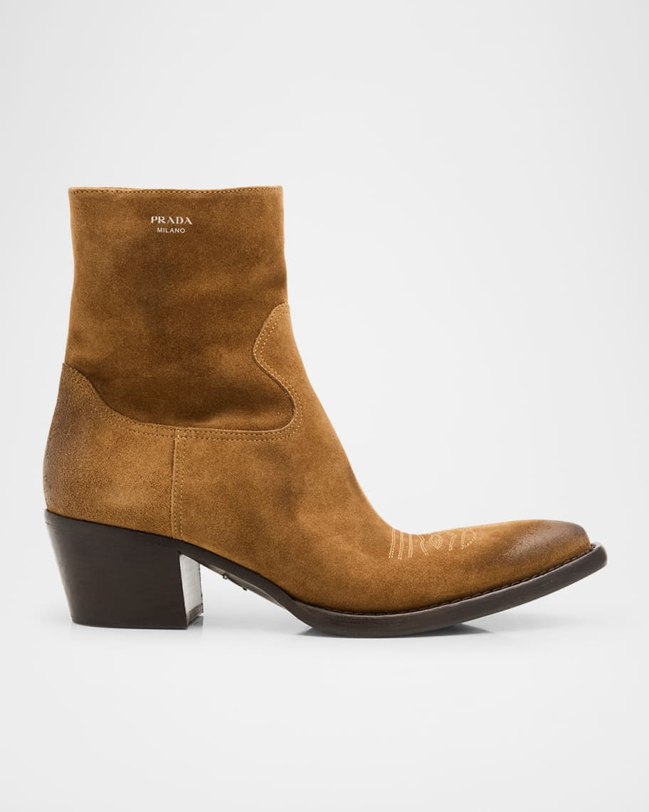 Prada Suede Western Booties | Neiman Marcus