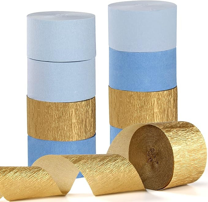 Light-Dusty Blue Gold Party-Decorations Streamers - 9 Rolls Birthday Baby Bridal Shower Wedding C... | Amazon (US)