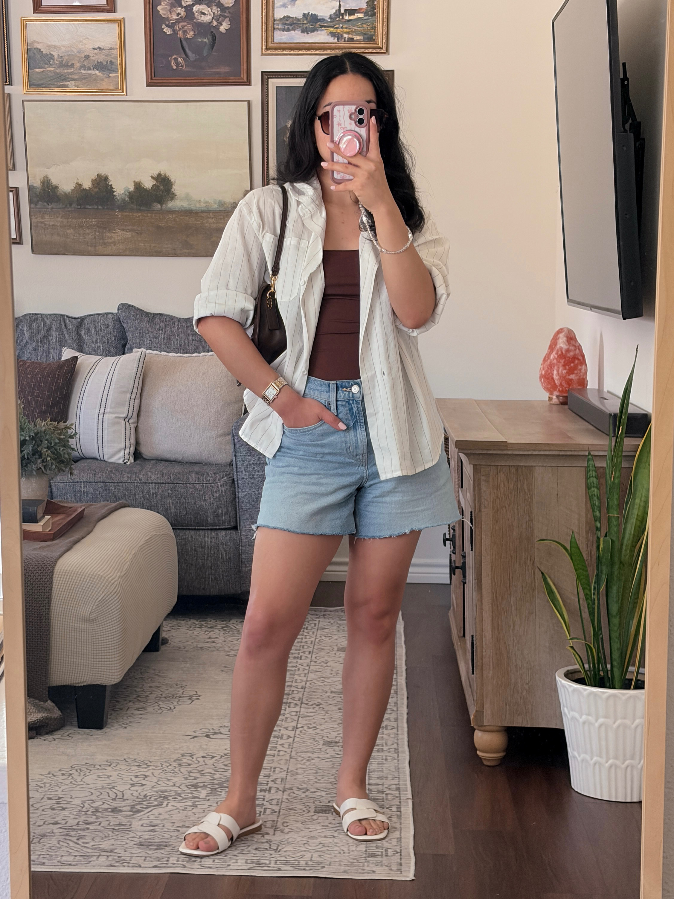 summer outfit inspo ☀️ old navy cutoff shorts, denim shorts outfit, casual summer outfit, elevated casual style, effortless summer outfit, everyday outfit inspiration, brown bodysuit outfit, seamless tank outfit, striped button down shirt, oversized button down outfit, lightweight summer layers, casual chic outfit, neutral summer style, classic summer wardrobe, capsule wardrobe outfit, brown and white outfit, denim and brown outfit, casual weekend outfit, coffee run outfit, mom on the go style, comfortable summer outfit, easy outfit formula, minimal style outfit, timeless casual fashion, old money casual style, european summer style, coastal casual outfit, everyday fashion inspo, summer outfit ideas, relaxed summer style, coach bag outfit, brown shoulder bag outfit, gold accessories outfit, amazon fashion finds, summer wardrobe staples, elevated basics outfit, chic casual look, effortless chic style, simple outfit inspiration, casual outfit with shorts, denim shorts styling, white slide sandals outfit, neutral accessories, polished casual outfit, warm weather outfit, vacation casual outfit, understated style, midsize fashion inspiration, petite fashion inspiration, ootd, outfit of the day, style inspiration, wearable everyday fashion, classic style outfit, casual street style, everyday summer essentials, linen shirt outfit, brown bodysuit styling, easy summer fashion, neutral outfit aesthetic, minimalist summer wardrobe
 

 #LTKdayinmylife #LTKgrwm #LTKootd