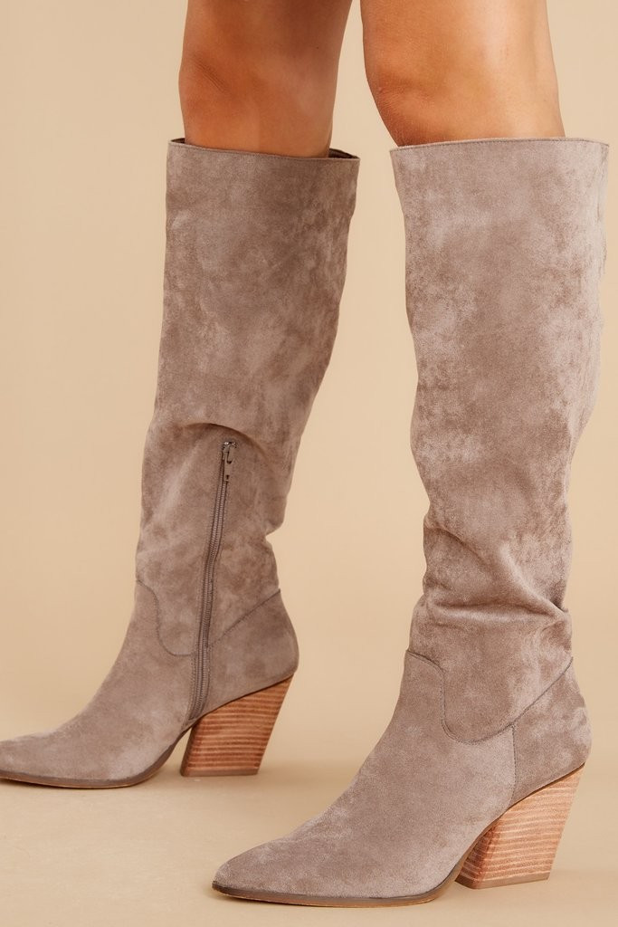 Making Plans With You Light Grey Knee High Boots | Red Dress 