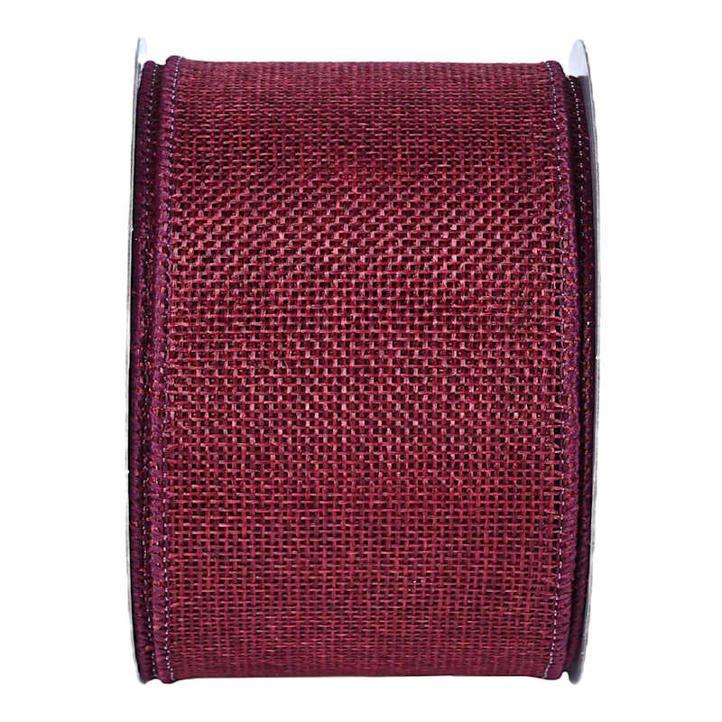 15-Yard Burgundy Burlap Ribbon, 2.5", Red, Fabric, sold by At Home | At Home